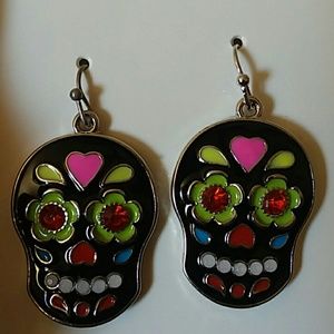 💜DAY OF THE DEAD SUGAR SKULL EARRINGS NWOT